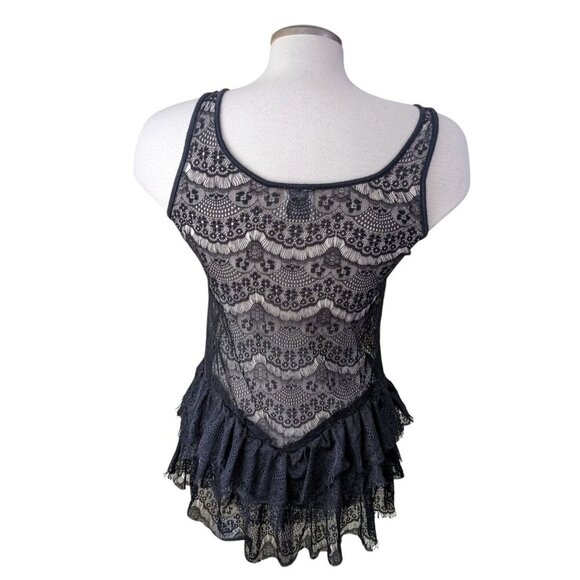 Ella Moss Womens Sheer Lace Tank Top Small Black Tiered Peplum Whimsigoth Witchy - Picture 4 of 5
